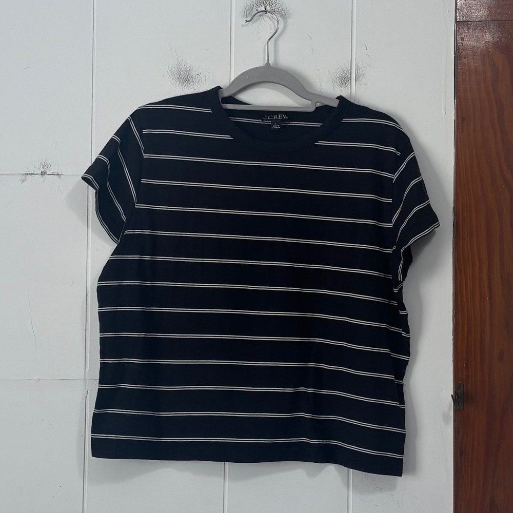 J.Crew Womens Black White Striped Cotton Short Sleeve Crew Neck T-Shirt Size L